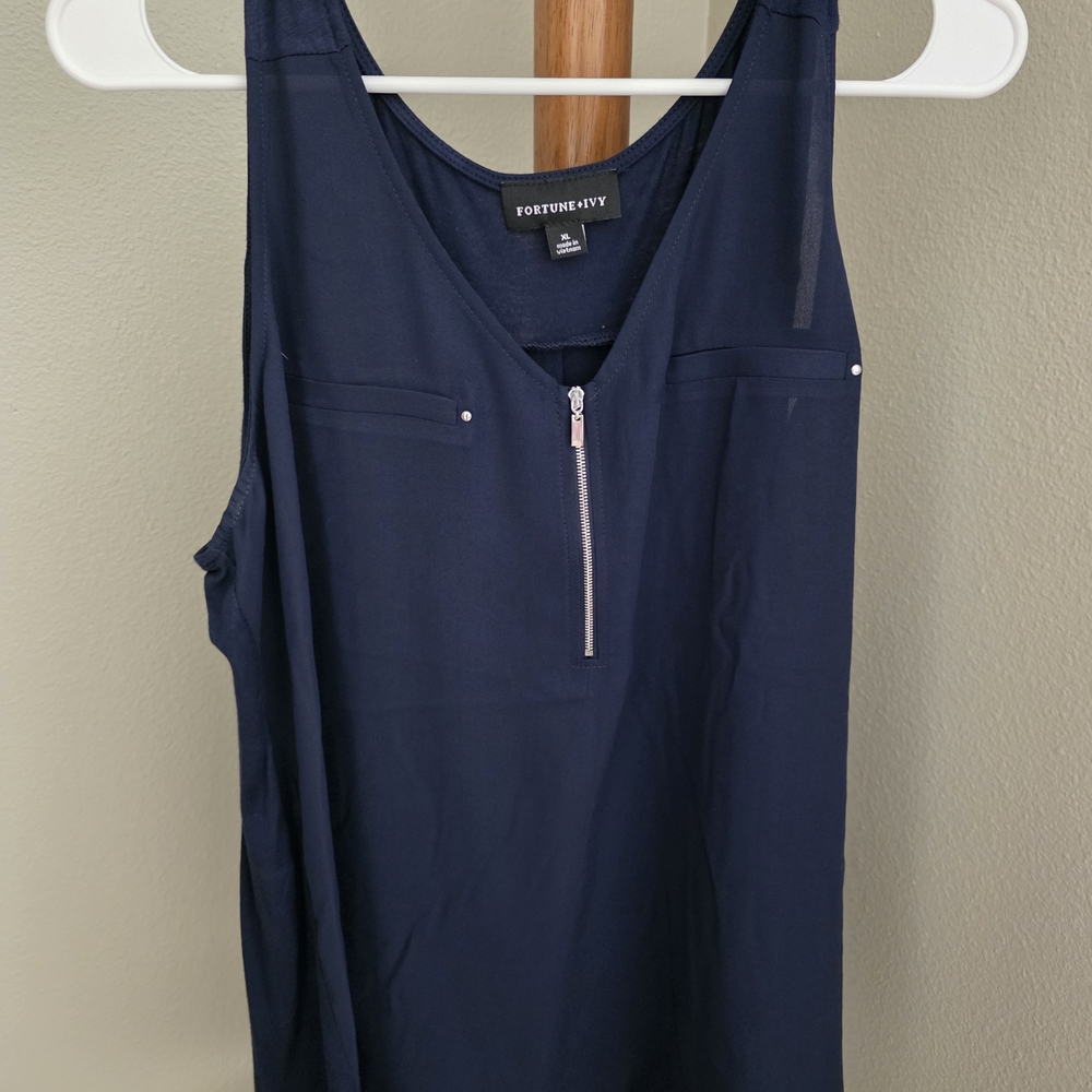 Blue Sleeveless Tank Top with V-Neckline